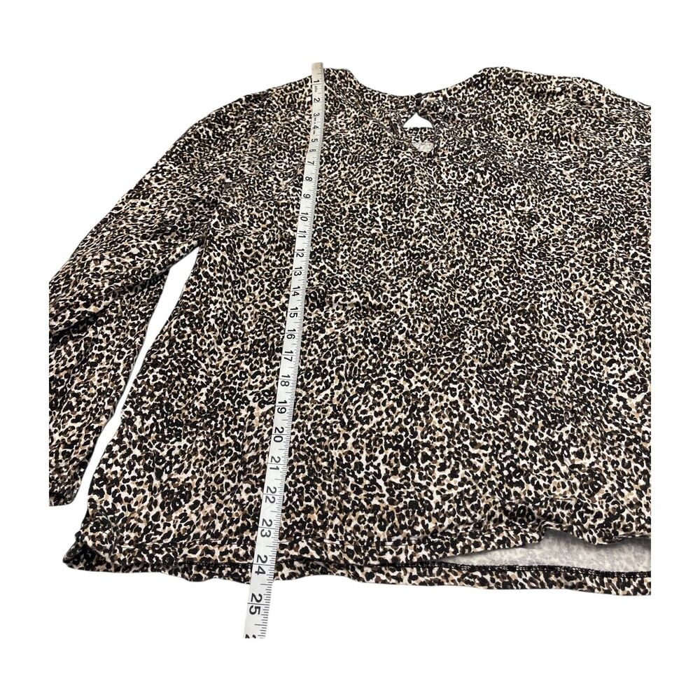 Old Navy Blouse Top Women's 2XL Brown Leopard Print 100% Cotton Knit Round Neck - Picture 4 of 7